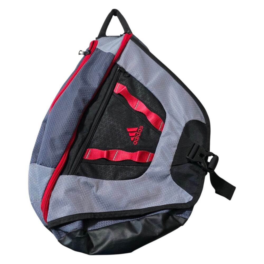 Vintage Adidas SZS Huge Zipper Sling Backpack Crossbody Gray Red Black Y2K
